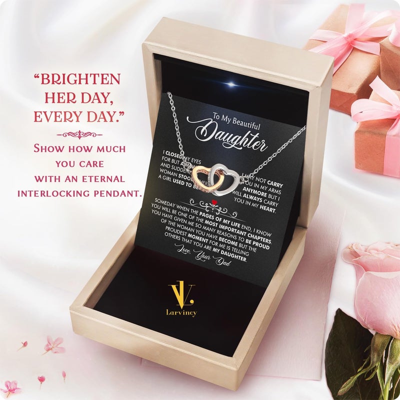 Larvincy To My Daughter Necklace From Dad With Heartfelt Message & Elegant Box, Gifts For Daughter From Father, Beautiful Jewelry Gift From Love Daddy On Graduation, Birthday, Wedding, Christmas - Image 3